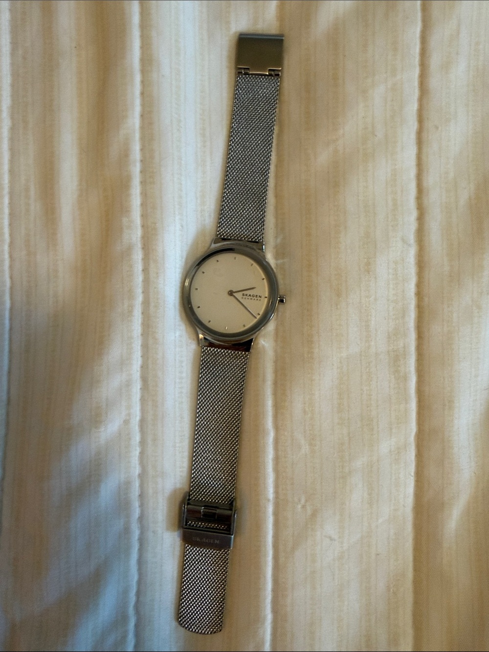 Skagen Silver Mesh Band Watch with Minimal White Dial